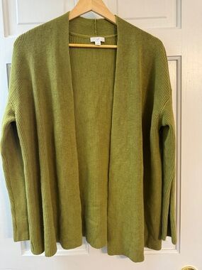 J.Jill Olive Green Open Front Cardigan | Cotton Blend | Size Medium